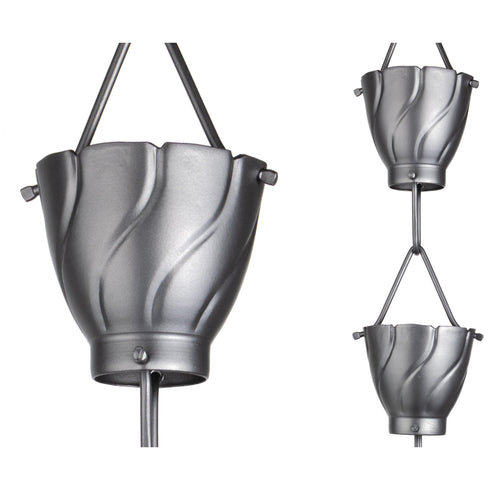 Aluminum Akira Cup Rain Chain Replacement Downspout for Gutters, Pewter Finish